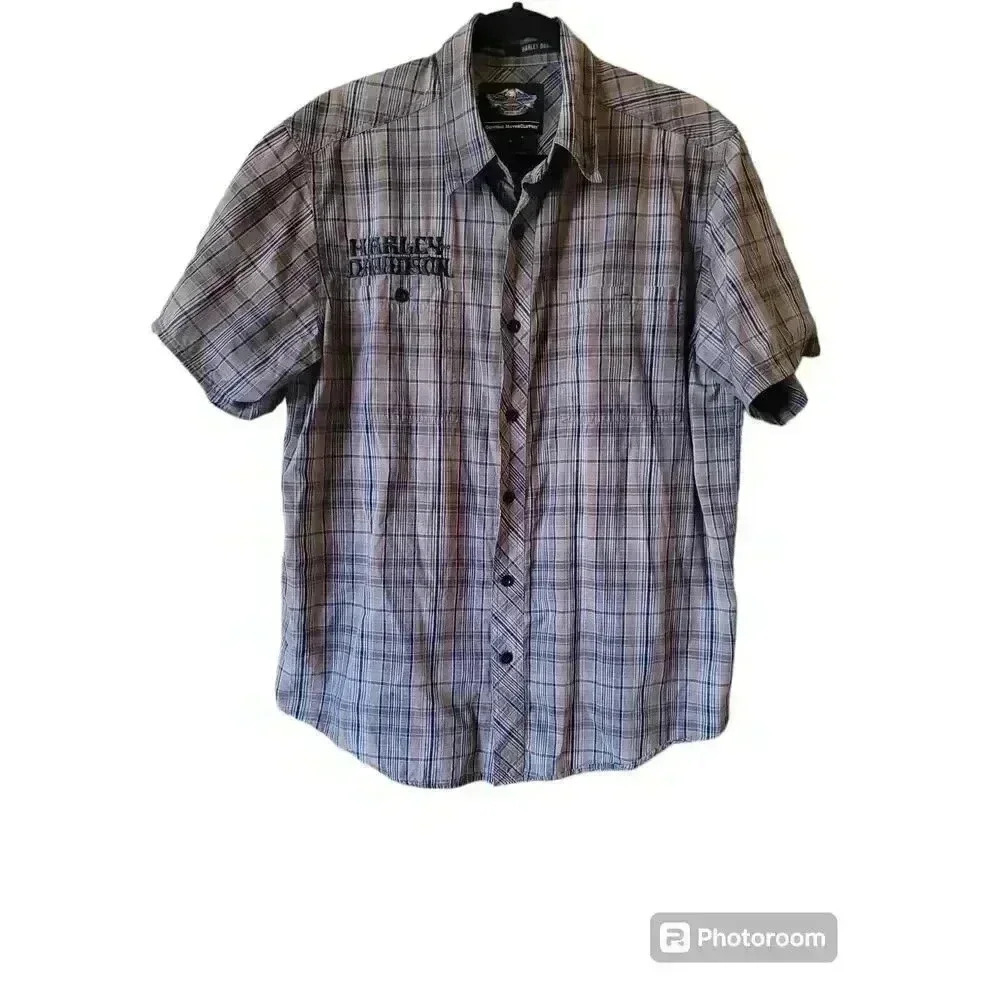 harley davidson Plaid Brown Button Down Shirt Men's Size Large